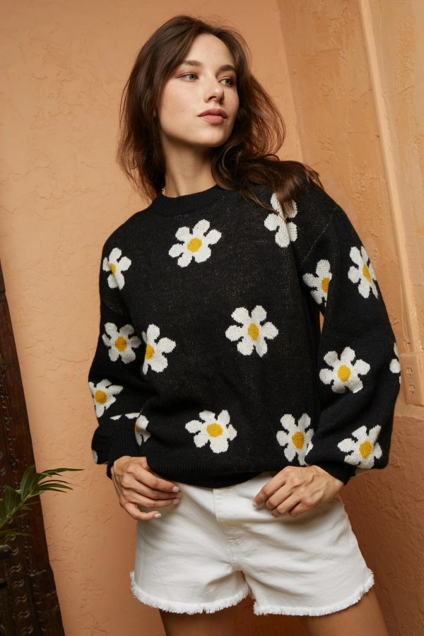 wholesale Flower Round Neck Sweater Top Charmantciel